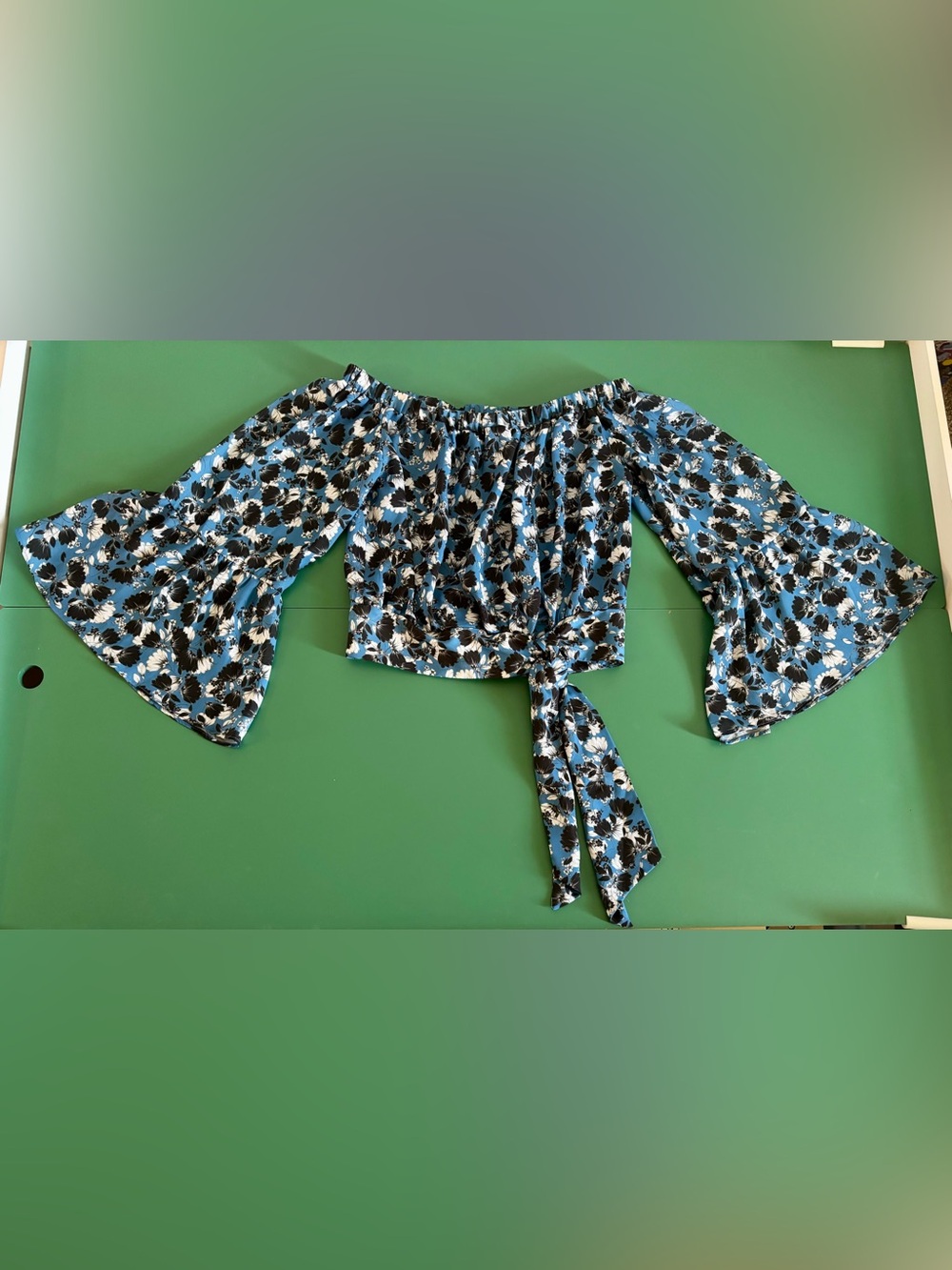 Parker Size XS Blue Floral Off-Shoulder Crop Top